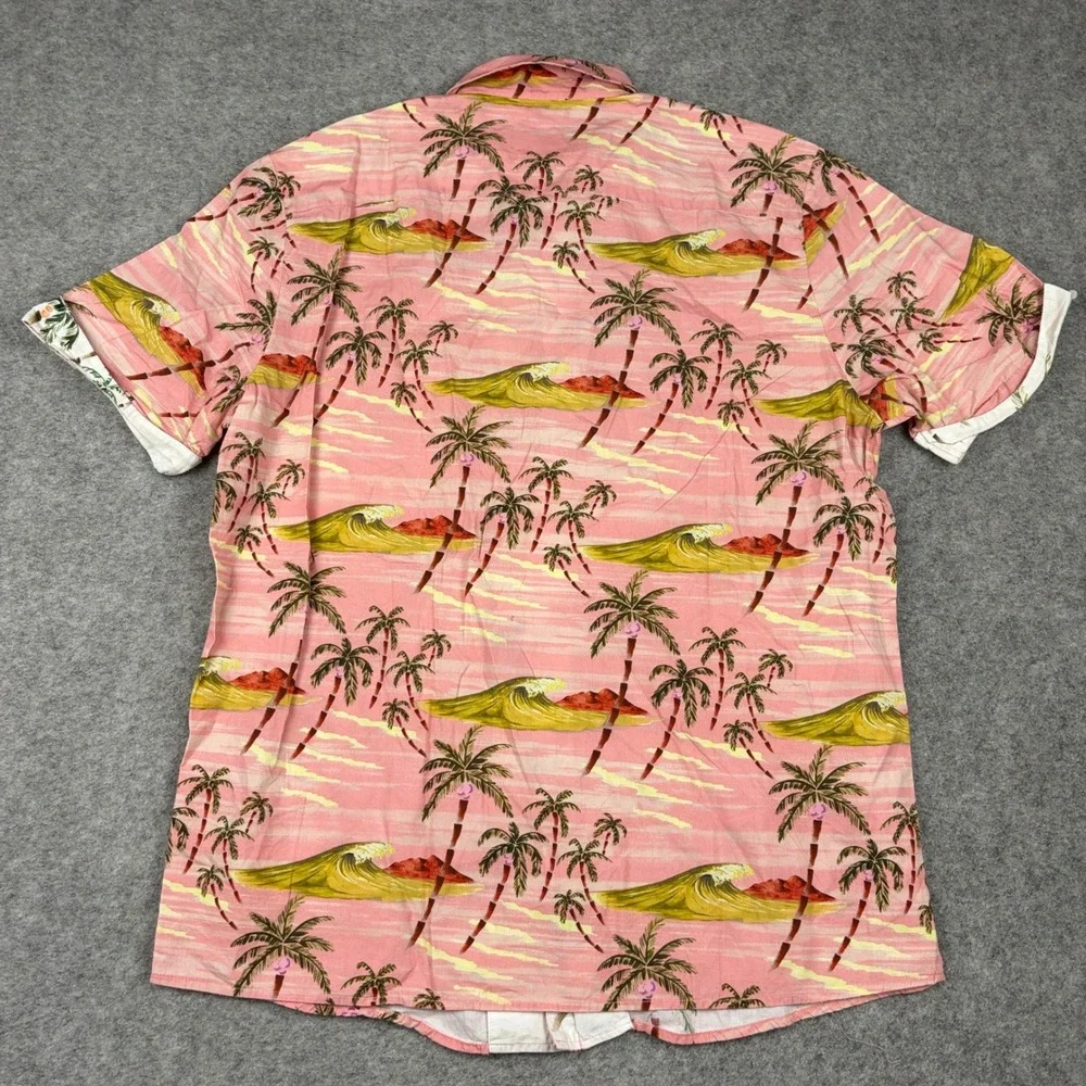 Scotch & Soda Button Up Shirt Mens XL Pink Palm Tree Tropical Wave Surf Print